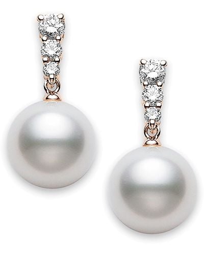 Mikimoto Morning Dew Diamond & Pearl Earrings - White