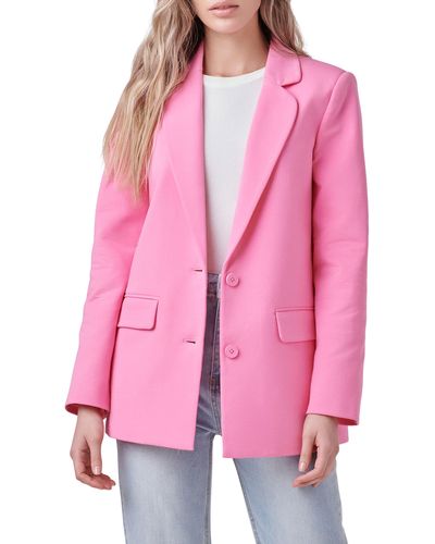 English Factory Curved Lapel Stretch Cotton Blazer - Pink
