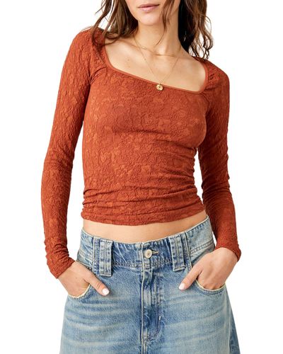 Free People Have It All Square Neck Knit Top - Red