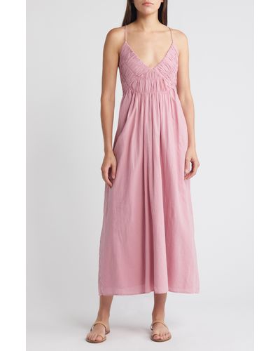Treasure & Bond Smocked Bodice Strappy Back Cotton Dress - Pink