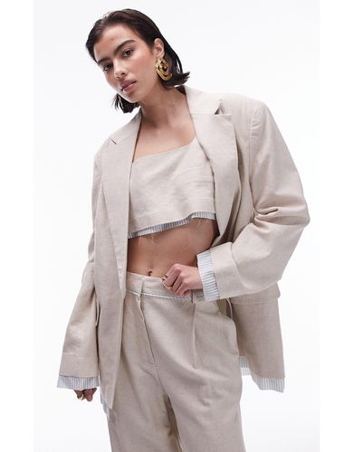 TOPSHOP Oversize Cotton & Linen Jacket - Natural
