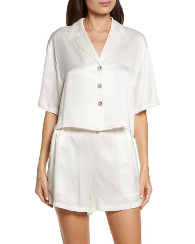 Lunya Washable Silk Button-up Short Pajamas - White