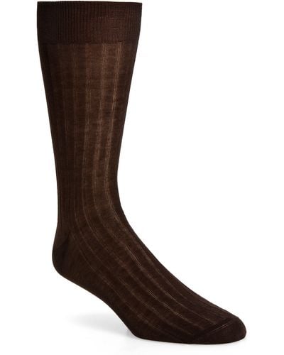 Canali Cotton Rib Dress Socks - Brown