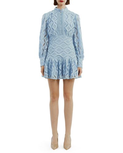 Bardot Remy Long Sleeve Lace Minidress - Blue