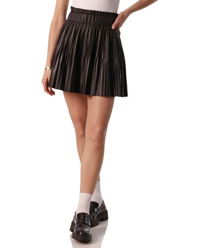 Avec Les Filles Faux-ever Leather Pleated A-line Miniskirt - Black
