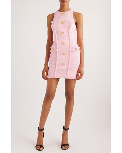 Balmain Gingham Tweed Minidress - Pink