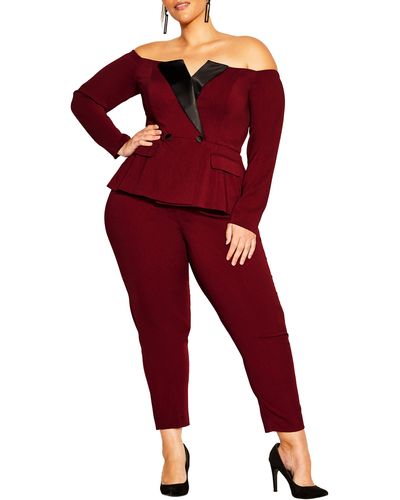 City Chic Alice Off The Shoulder Peplum Jumpsuit - Red
