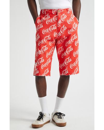 ERL X Coca-cola Ripped Canvas Bermuda Shorts - Red