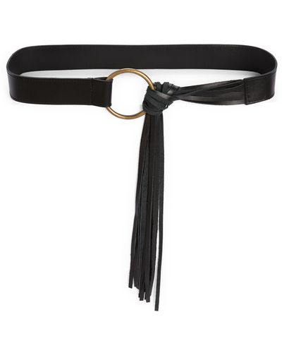 Ada Esme Fringe Leather Belt - Black