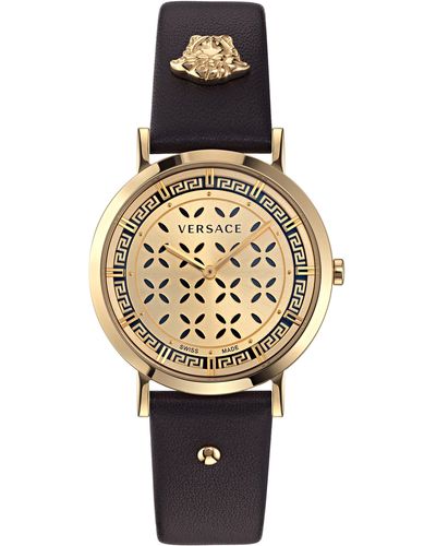 Versace New Generation Leather Strap Watch - Metallic