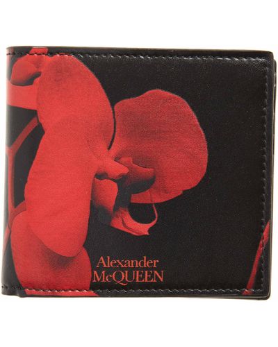 Alexander McQueen Orchid Print Leather Bifold Wallet - Red