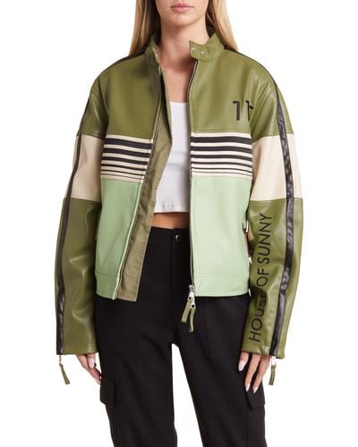 House Of Sunny The Racer Colorblock Faux Leather Jacket - Green