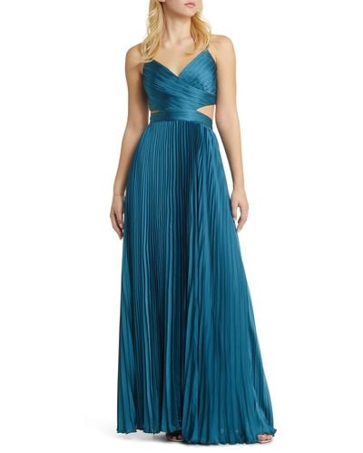 Lulus Got The Glam Pleated Gown - Blue
