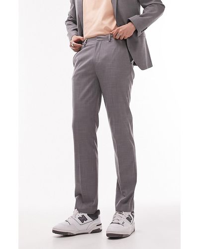 TOPMAN Slim Fit Stretch Flat Front Suit Pants - Gray