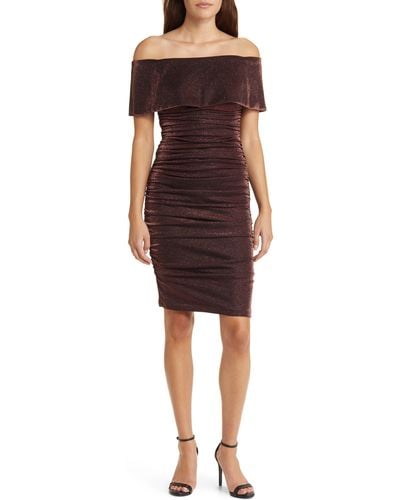 Vince Camuto Metallic Off The Shoulder Cocktail Dress - Red