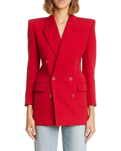 Saint Laurent Three-quarter Sleeve Wool Blazer Dress - Red