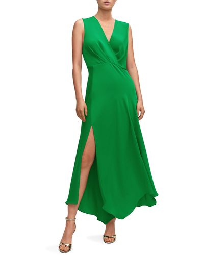 Mango Surplice Neck Sleeveless Midi Dress - Green