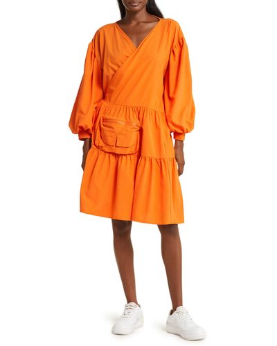 KkCo Puff Sleeve Wrap Dress - Orange