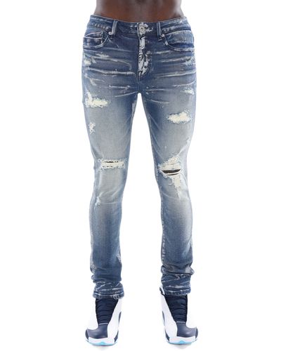 Cult Of Individuality Punk Distressed Super Skinny Jeans - Blue