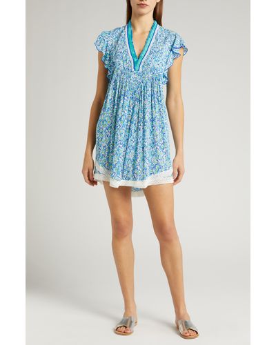 Poupette Sasha Floral Cover-up Minidress - Blue