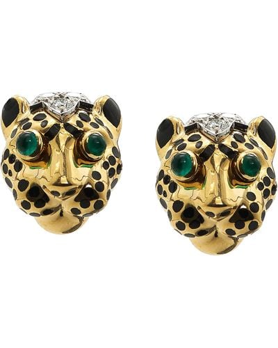 David Webb Kingdom Diamond Leopard Stud Earrings - Multicolor