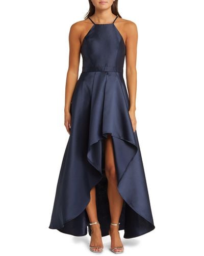 Lulus Broadway Show Satin High-low Gown - Blue