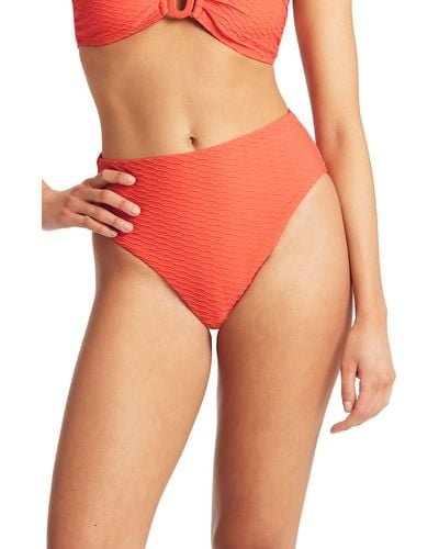 Sea Level Retro High Waist Bikini Bottoms - Orange