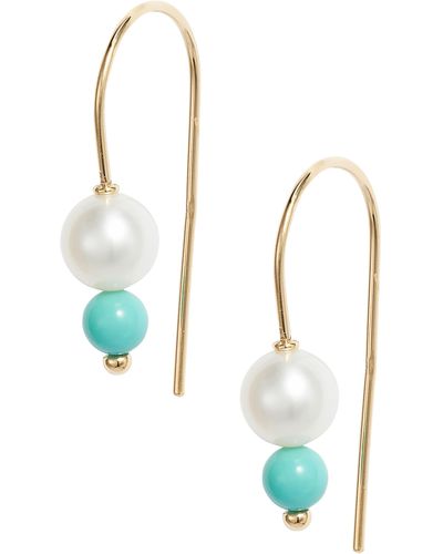 POPPY FINCH Petite Cultured Pearl & Turquoise Drop Earrings - Blue