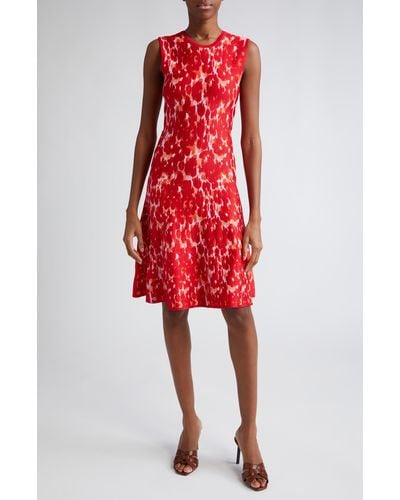 Lela Rose Penelope Floral Sleeveless Knit Dress - Red