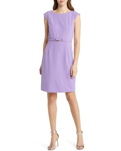 Tahari Cap Sleeve Crepe Sheath Dress - Purple