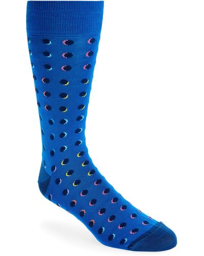 Bugatchi Dot Pattern Cotton Blend Dress Socks - Blue