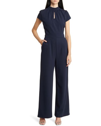 Tahari Keyhole Crepe Jumpsuit - Blue