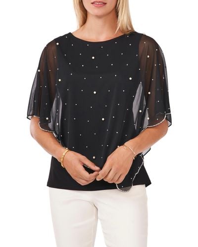 Chaus Beaded Overlay Jersey Top - Black