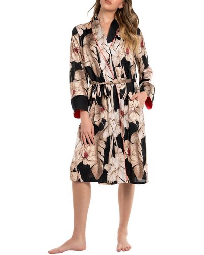 MIDNIGHT BAKERY Floral Satin Wrap Robe - Multicolor