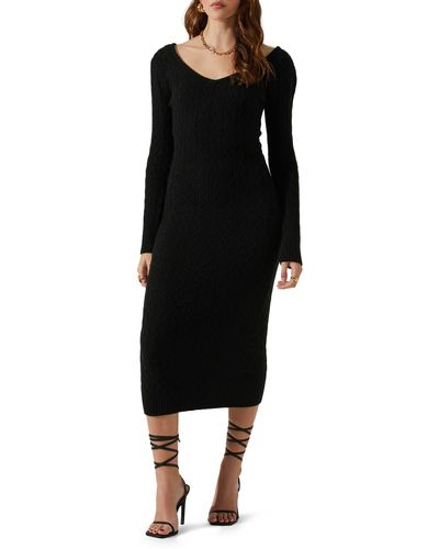 Astr Regina Cutout Long Sleeve Midi Sweater Dress - Black
