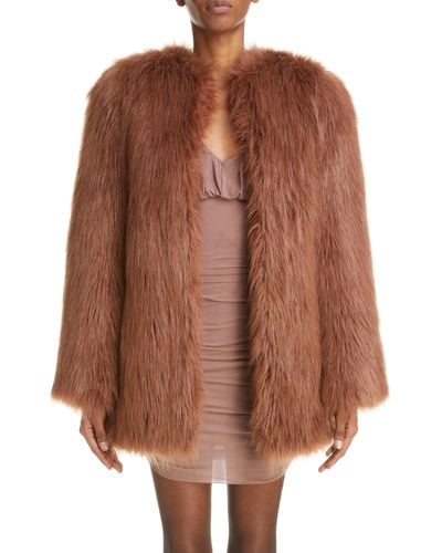 Saint Laurent Oversize Faux Fur Coat - Brown