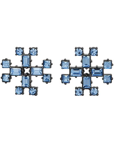 Tory Burch Crystal Logo Stud Earrings - Blue