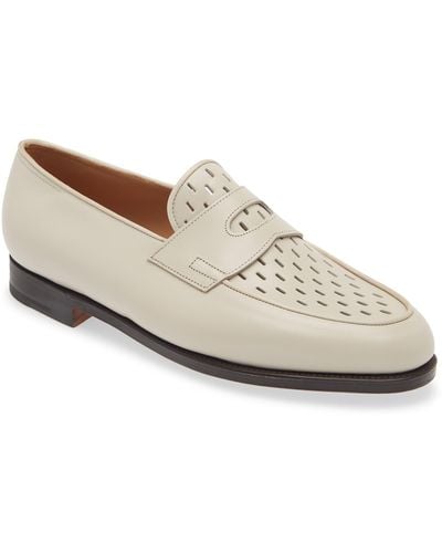 John Lobb Lopez Perforated Penny Loafer - White