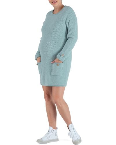 Cache Coeur Honey Long Sleeve Maternity/nursing Sweater Dress - Blue