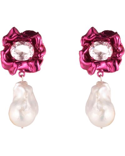 Sterling King Lola Floral Baroque Pearl Drop Earrings - Red
