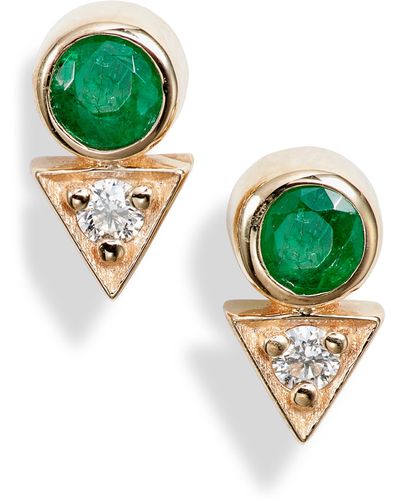 Anzie Cléo Emerald & Diamond Stud Earrings - Green