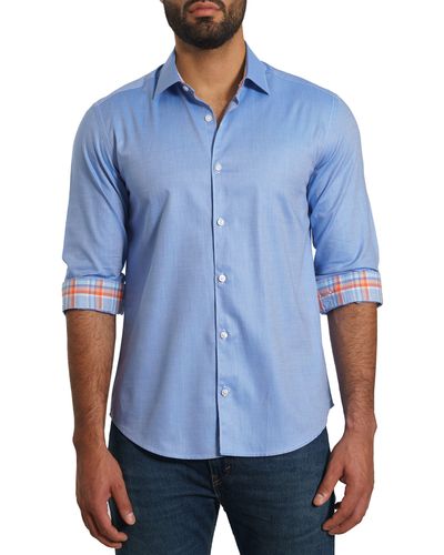 Jared Lang Solid Pima Cotton Button-up Shirt - Blue