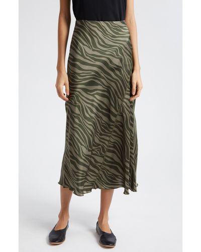 ATM Zebra Stripe Silk Charmeuse Midi Skirt - Green