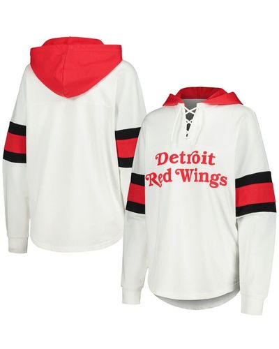 G-III 4Her by Carl Banks /red Detroit Red Wings Goal Zone Long Sleeve Lace-up Hoodie T-shirt At Nordstrom - White