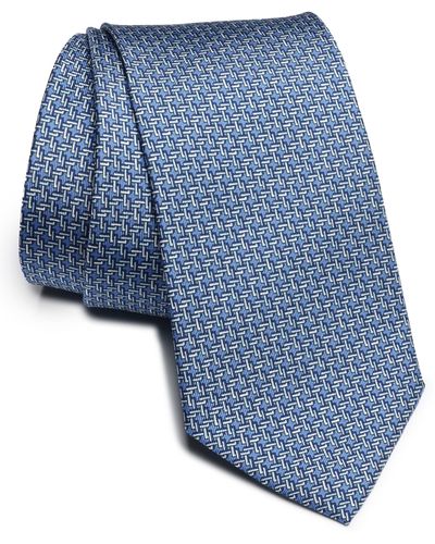 Jack Victor Privee Geometric Print Silk Tie - Blue