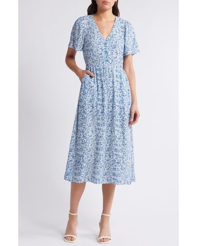 & Other Stories & Floral Print Midi Dress - Blue