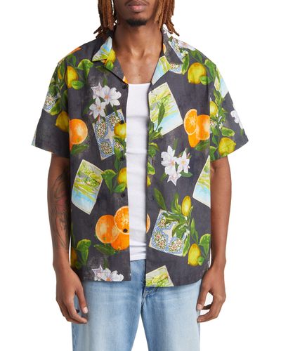 TOPMAN Vacation Print Short Sleeve Cotton & Linen Button-up Shirt - Multicolor