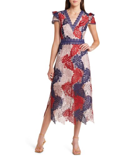 Adelyn Rae Adeline Palm Lace Midi Dress - Red