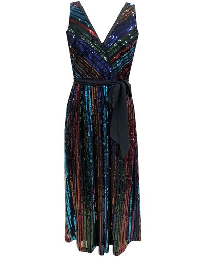 Julia Jordan Rainbow Sequin Stripe Fit & Flare Cocktail Dress - Blue