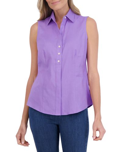 Foxcroft Taylor Sleeveless Linen Blend Button-up Shirt - Purple